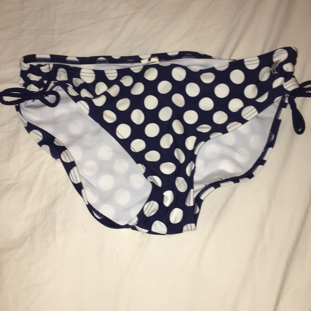 Navy blue and white polka dot bikini